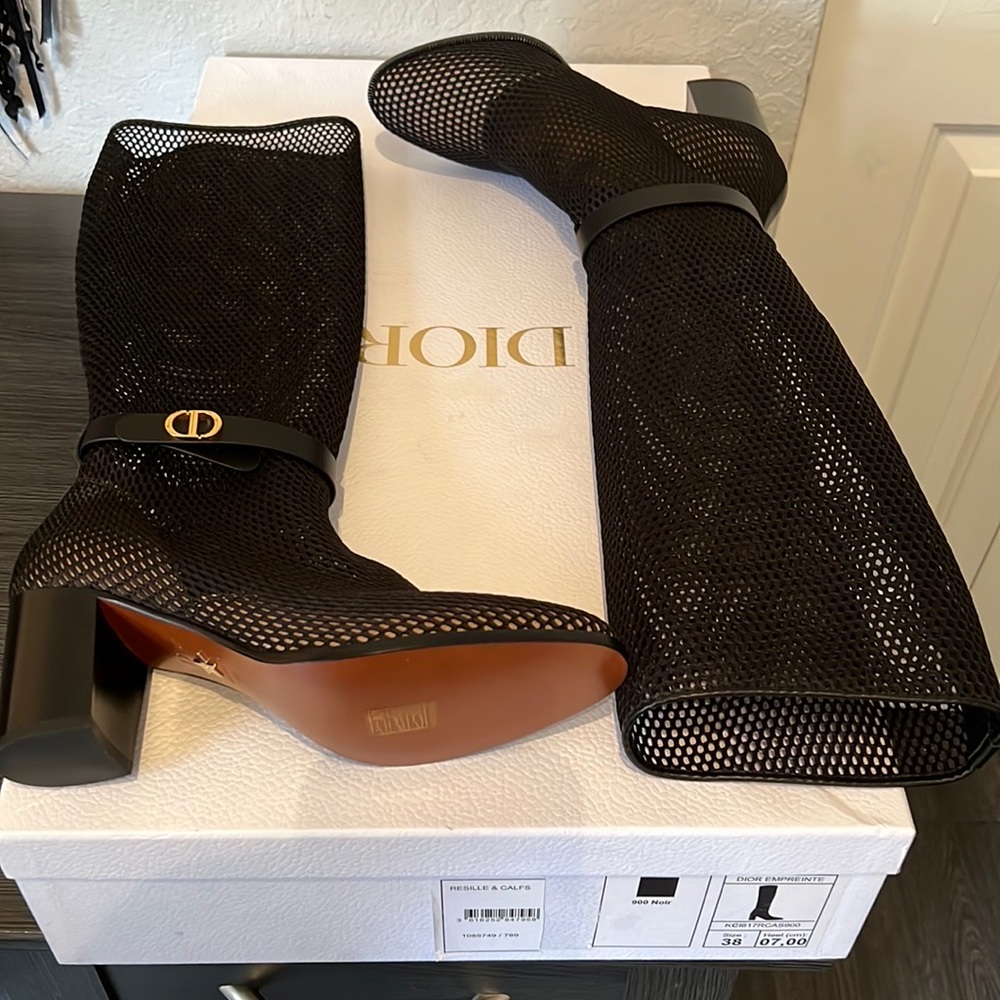 CHRISTIAN DIOR Empriente Mesh Montaigne Knee Boots black size 38. BRAND NEW!!! - Picture 3 of 7